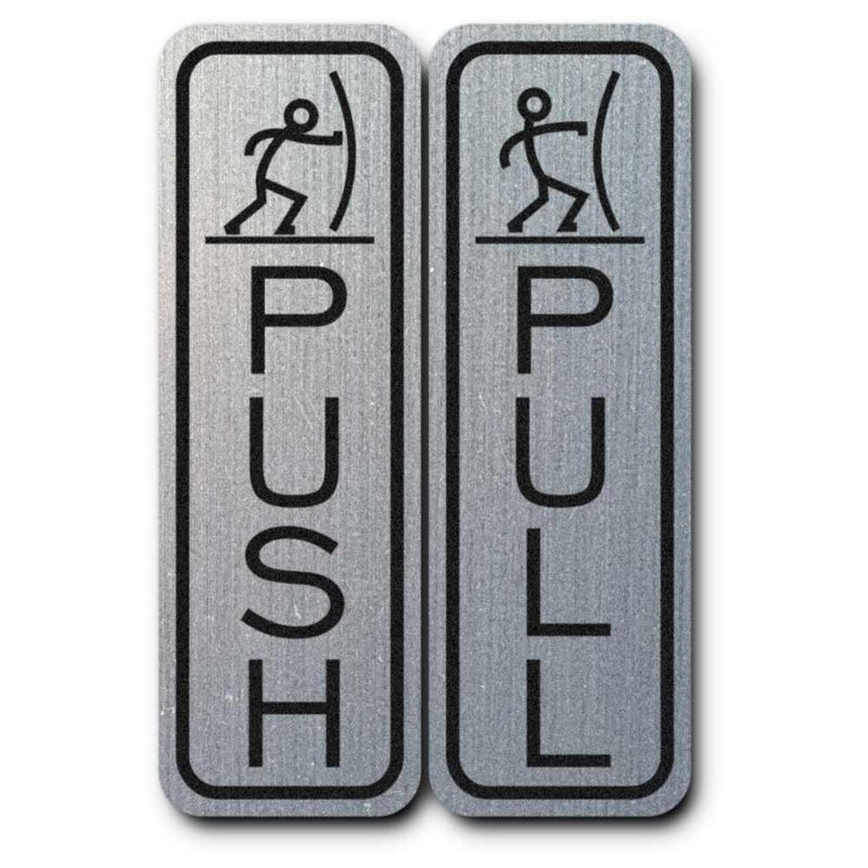 All Quality Classic Fun Push Pull Door Signs - Durable Material | Set of Two Signs | Door Entrance Signs (Brushed Silver) - Medium 1 Pack - Image 1